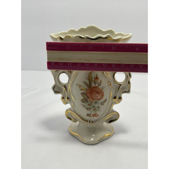 Crown Stafford china Hand Painted 5.5" Vase Figurine Set‎ Gold Trim Floral - Picture 7 of 16